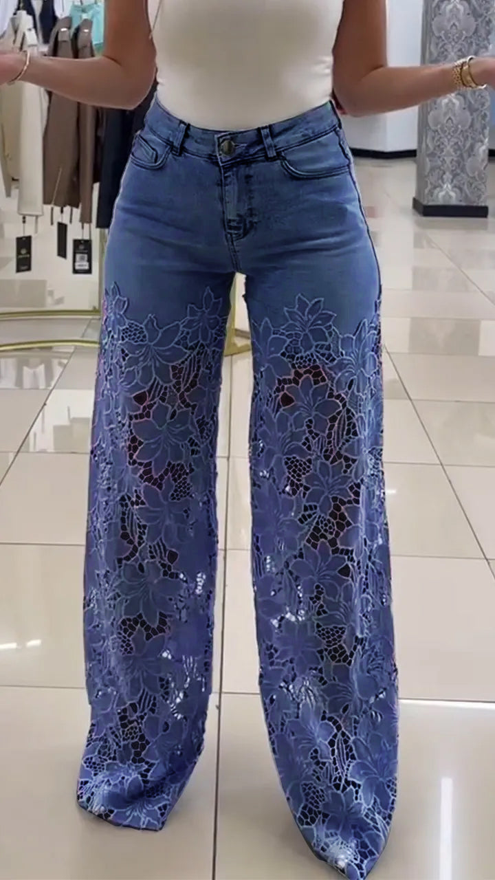 Women's Lace Patchwork Hollow Jeans - Seldom Seen Styles