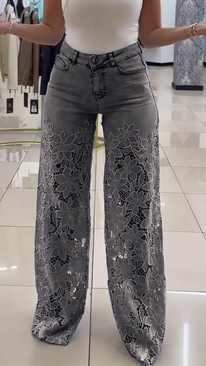 Women's Lace Patchwork Hollow Jeans - Seldom Seen Styles