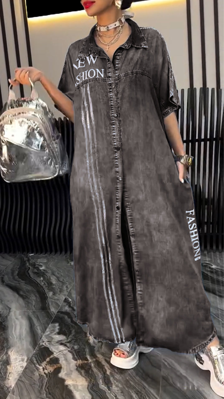 Women's Lapel Tencel Denim Comfortable and Fashionable Dress - Seldom Seen Styles