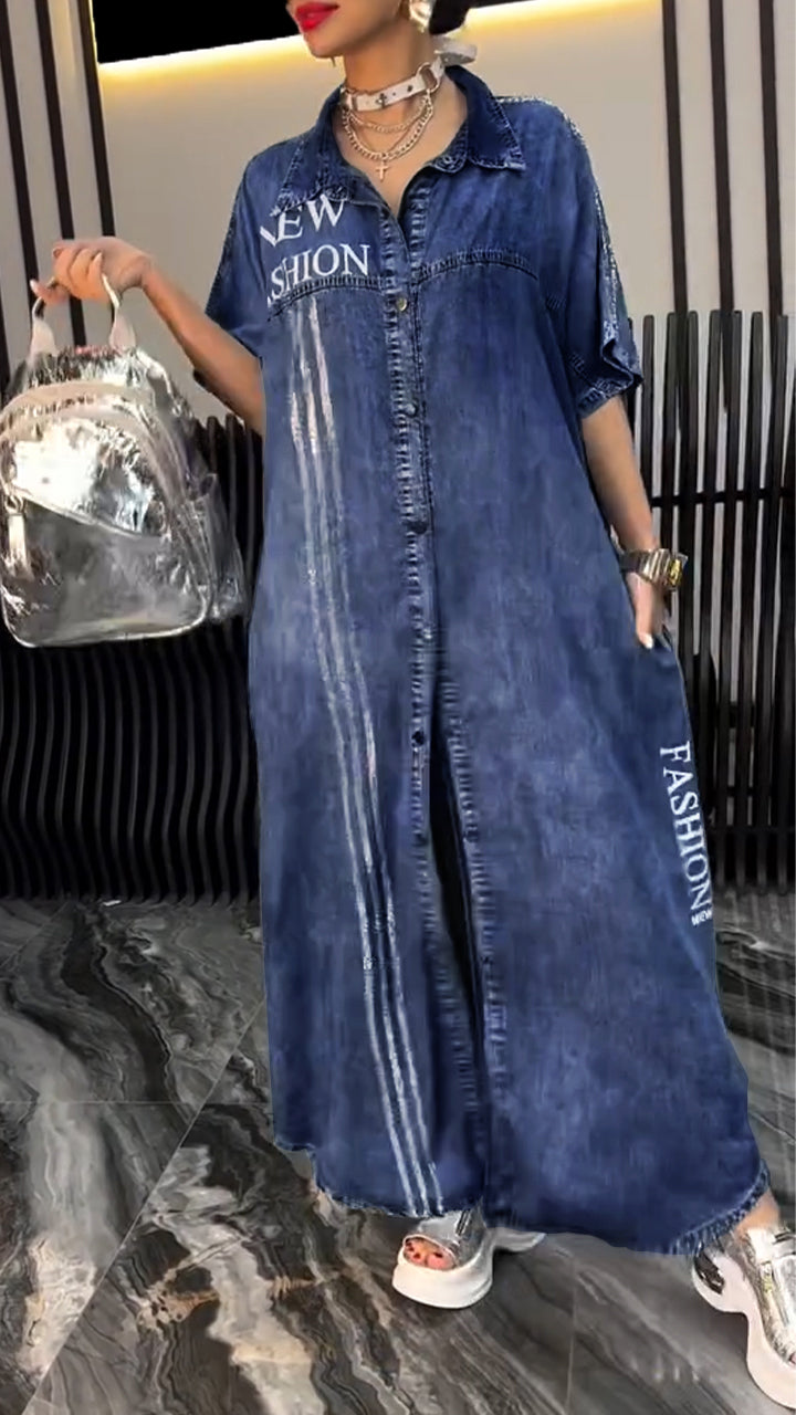 Women's Lapel Tencel Denim Comfortable and Fashionable Dress - Seldom Seen Styles