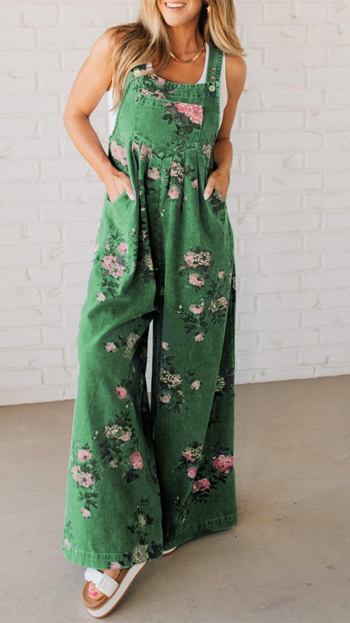 Women's Printed Pocket Casual Denim Overalls - Seldom Seen Styles