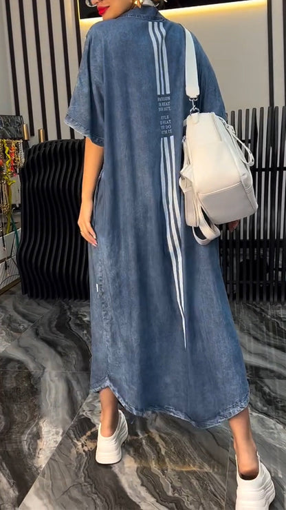 Women's V-neck Denim Letter Print Casual Dress