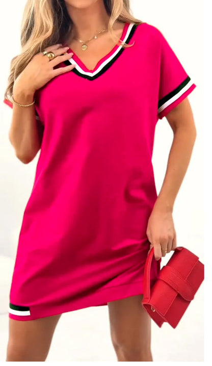 Women's V-neck Contrasting Edge Casual Dress