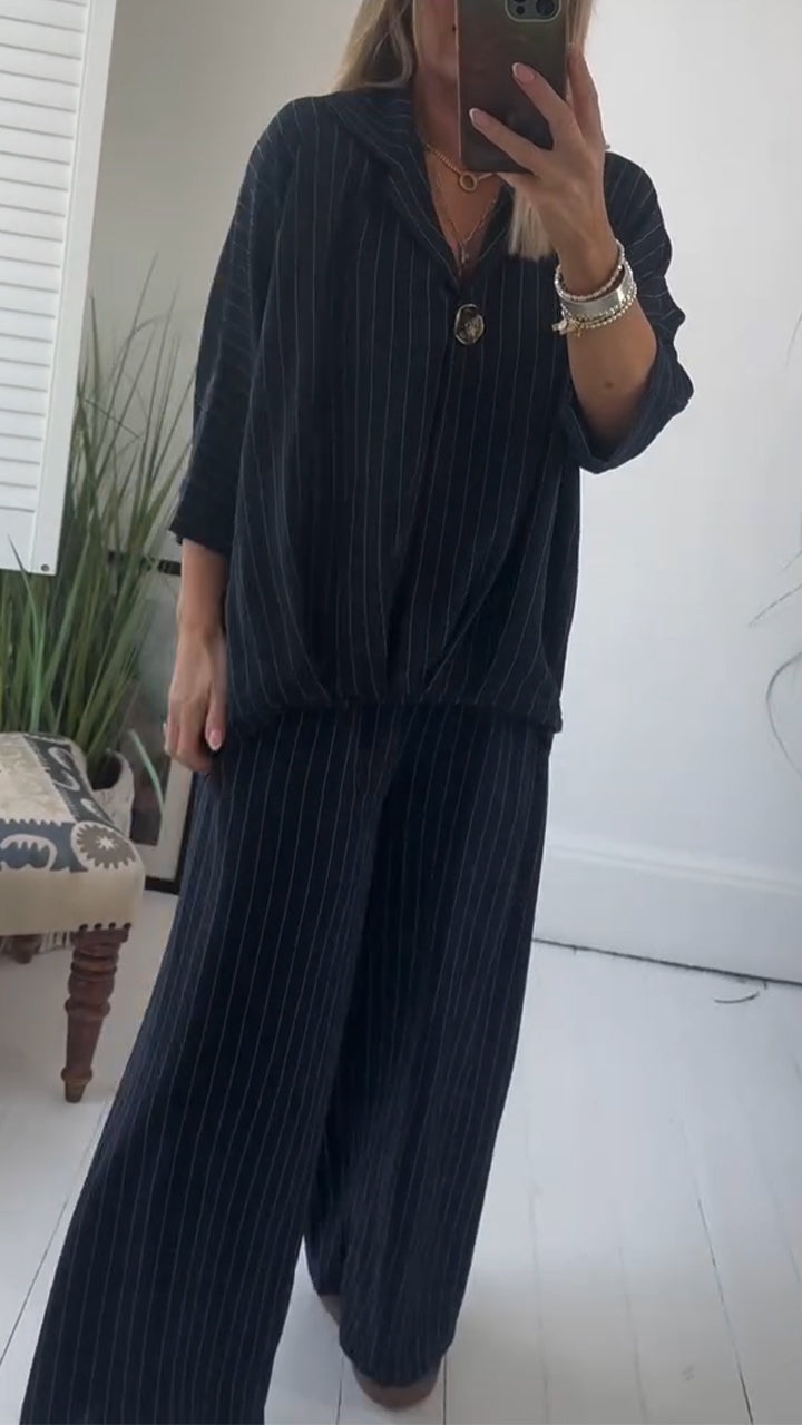 Ladies' Collar Striped Loose Casual Suit - Seldom Seen Styles