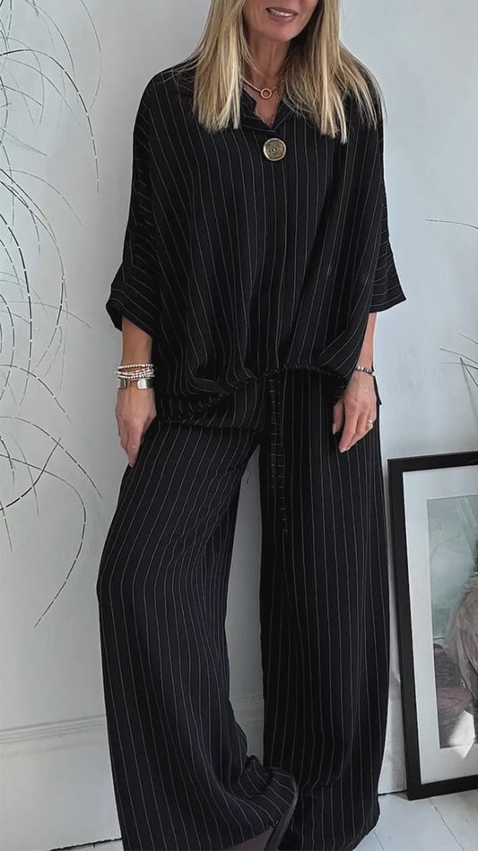 Ladies' Collar Striped Loose Casual Suit - Seldom Seen Styles