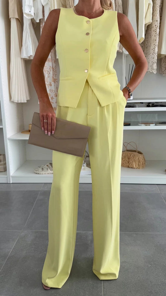 Women's Round Neck Sleeveless Top + Trousers Set - Seldom Seen Styles