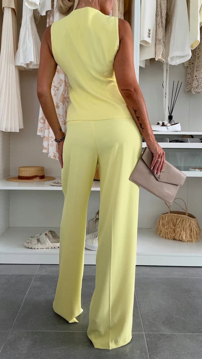 Women's Round Neck Sleeveless Top + Trousers Set