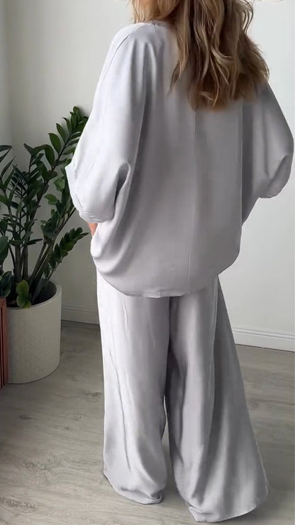 Women's V-neck Satin Loose Casual Suit