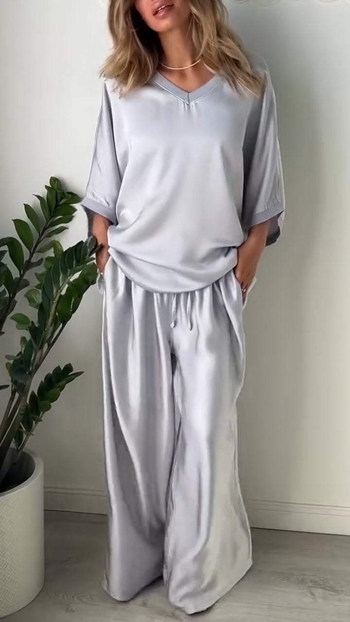Women's V-neck Satin Loose Casual Suit - Seldom Seen Styles