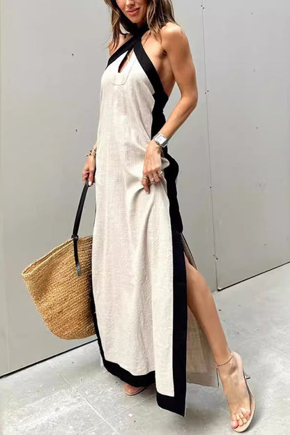 Ladies' Neck Hanging Hollow Slit Casual Temperament Dress