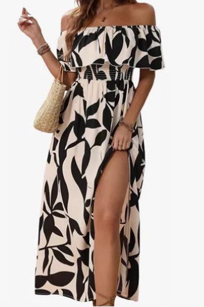 Ladies' One Collar Printed Slit Casual Dress