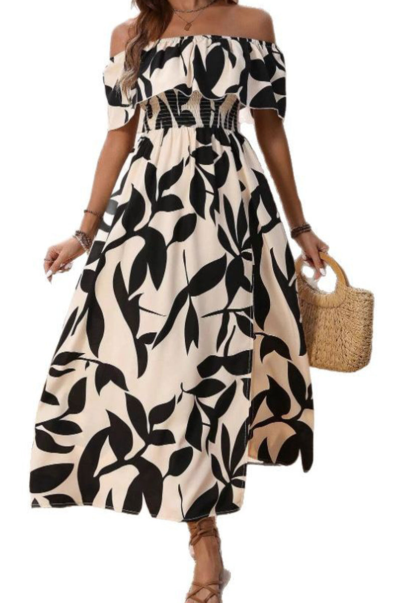 Ladies' One Collar Printed Slit Casual Dress - Seldom Seen Styles