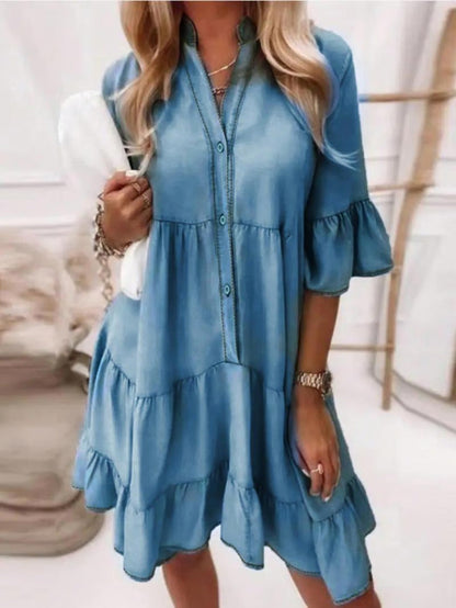 Women's V-neck Patchwork Solid Color Casual Dress