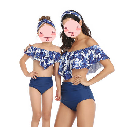 Family Matching Swimwear Mother Daughter Women Kids Girls Floral Green Leaves Printed Bikini Two-Piece Swimwear Suits - Seldom Seen Styles