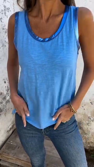 Ladies' Round Neck Spliced Casual Vest