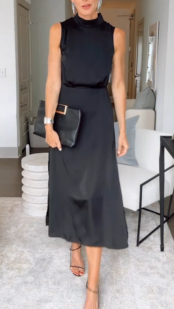 Ladies' Round Neck Solid Color Temperament Casual Dress - Seldom Seen Styles