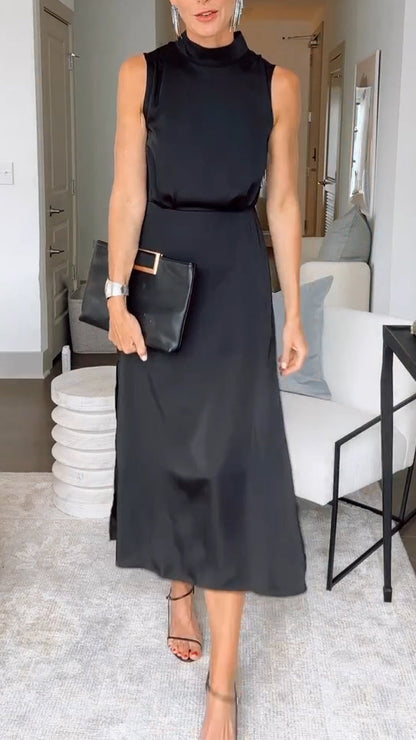 Ladies' Round Neck Solid Color Temperament Casual Dress