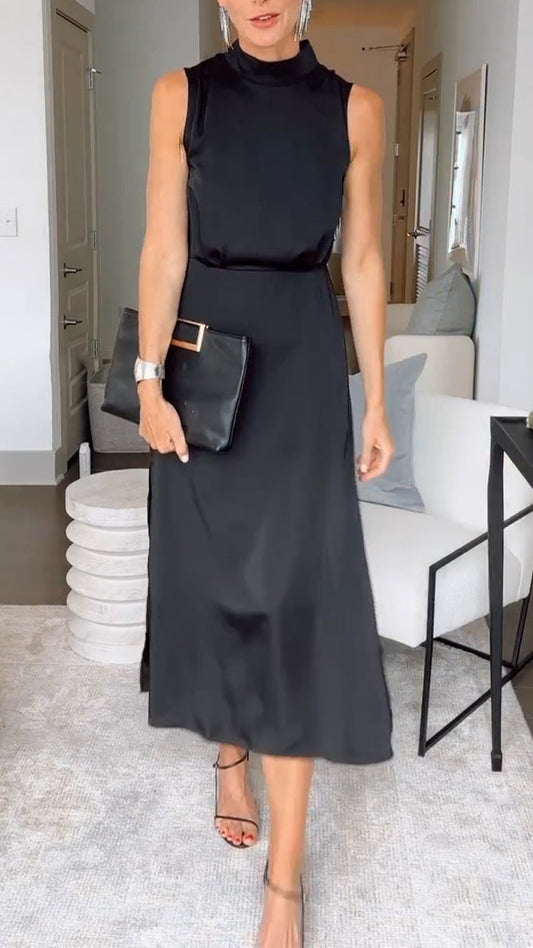 Ladies' Round Neck Solid Color Temperament Casual Dress - Seldom Seen Styles