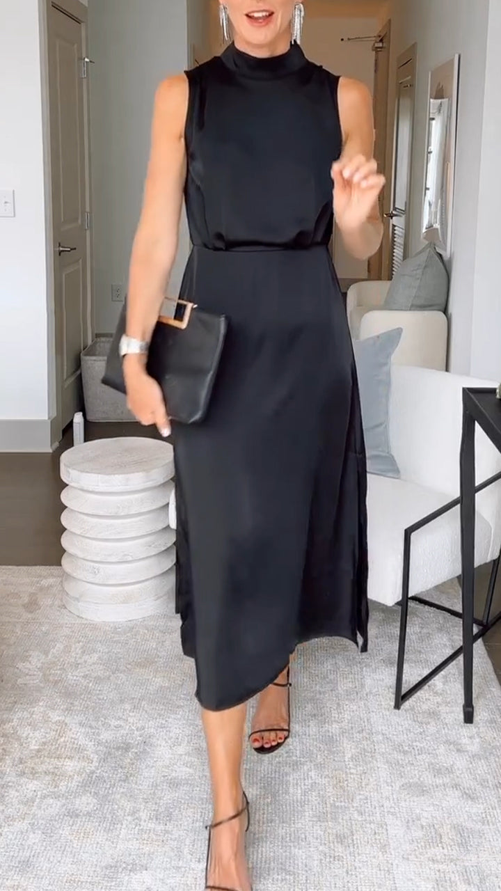 Ladies' Round Neck Solid Color Temperament Casual Dress - Seldom Seen Styles