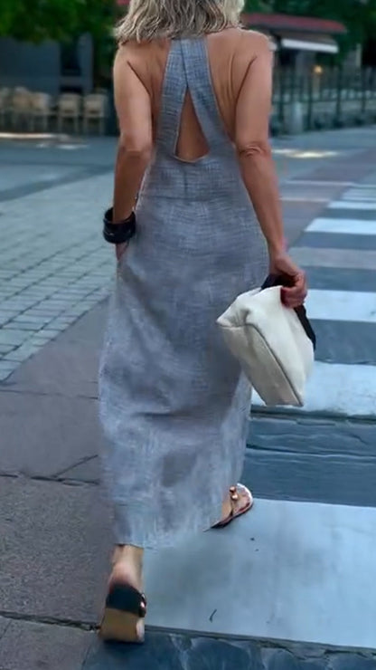 Ladies' Neck Hanging Back Hollowed Out Casual Dress