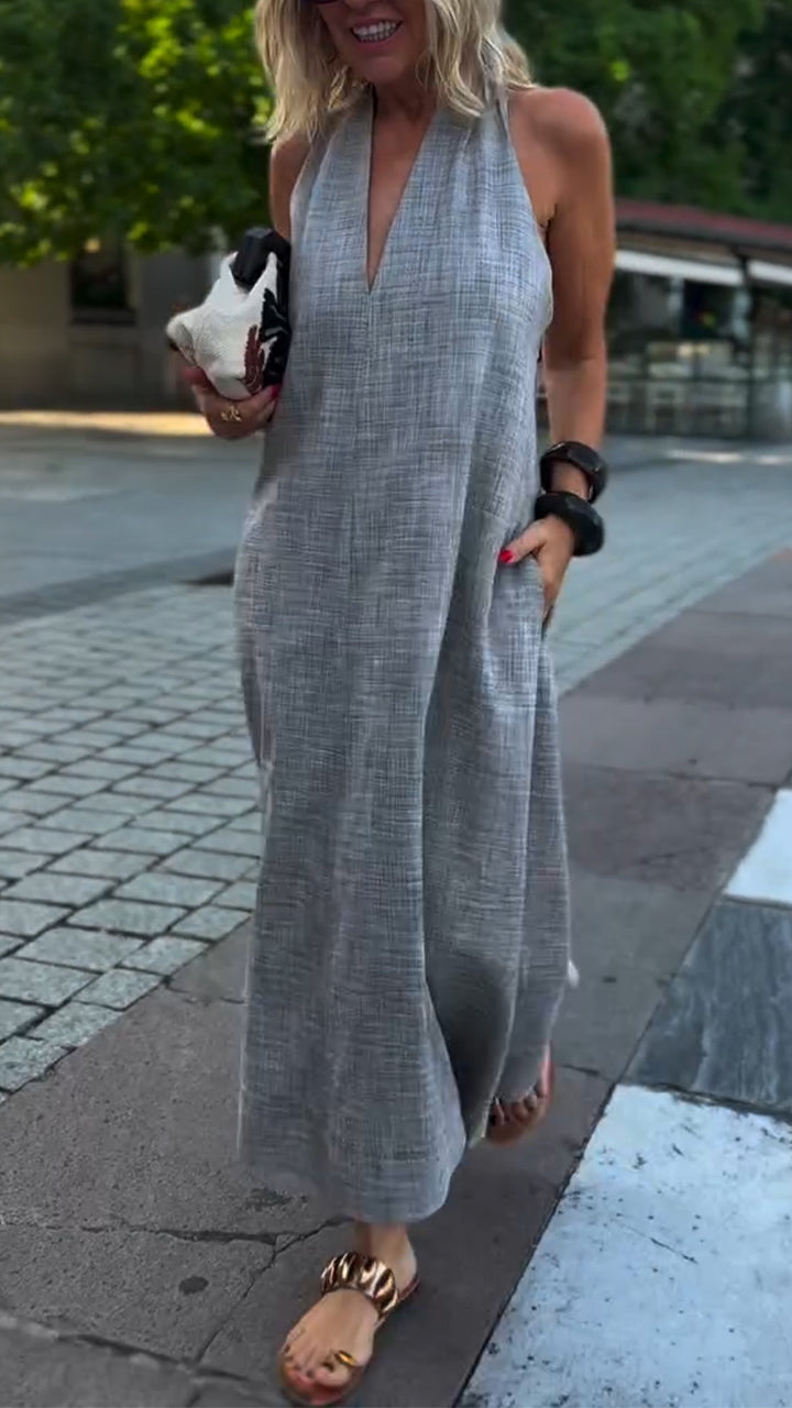 Ladies' Neck Hanging Back Hollowed Out Casual Dress - Seldom Seen Styles