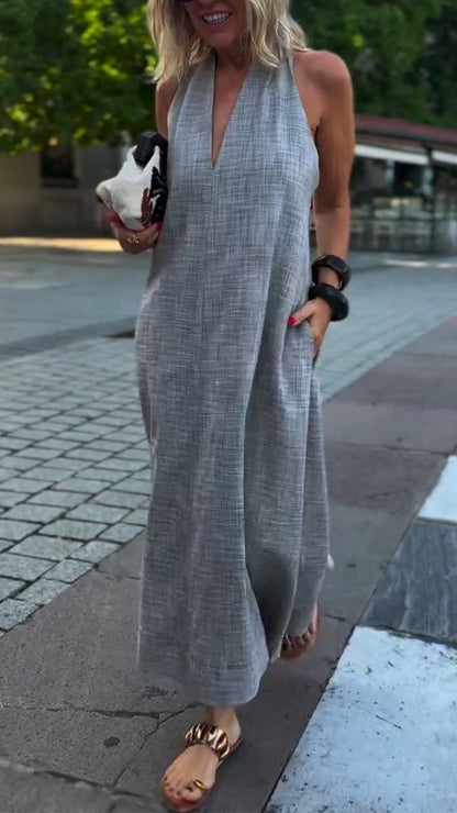 Ladies' Neck Hanging Back Hollowed Out Casual Dress