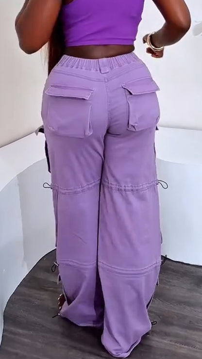 Ladies' Spliced Multi Pocket Casual Pants