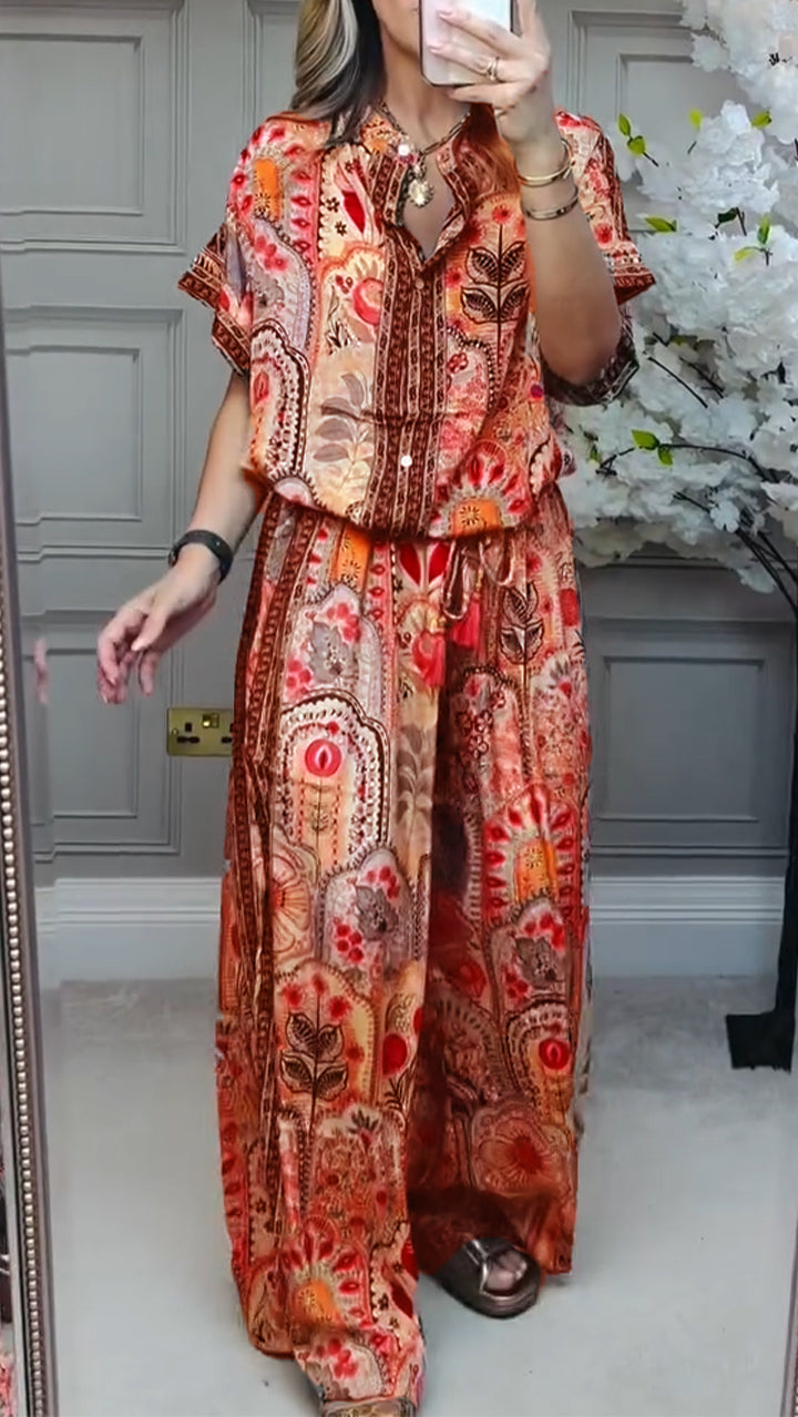 Ladies' Round Neck Printed Loose Casual Suit - Seldom Seen Styles