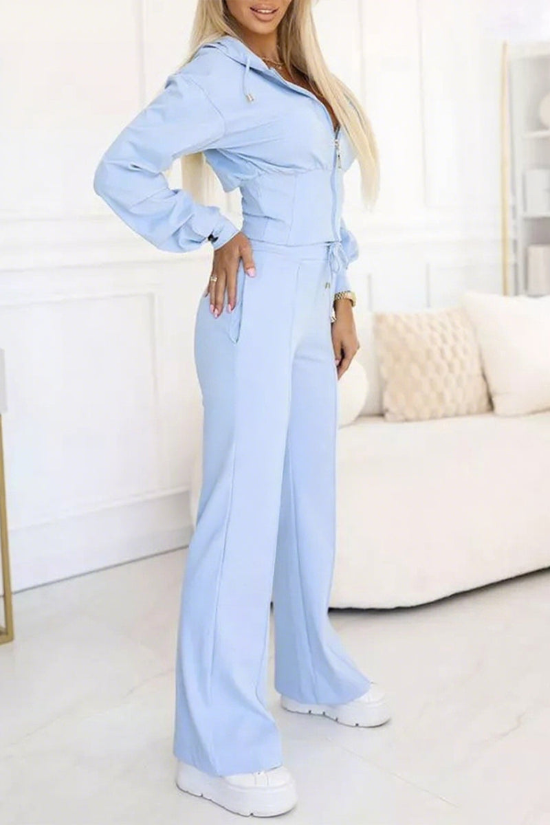 Ladies Round Neck Hooded Zipper Top+ Pants with Casual Temperament Suit - Seldom Seen Styles