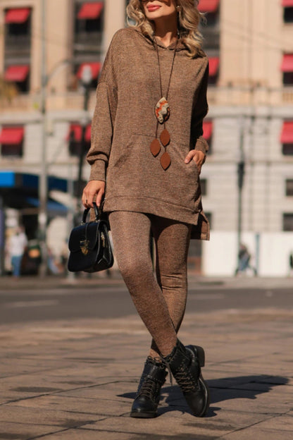 Ladies Round Neck Hooded Top+ Pants Casual Set