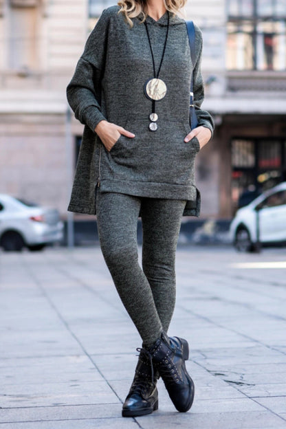 Ladies Round Neck Hooded Top+ Pants Casual Set