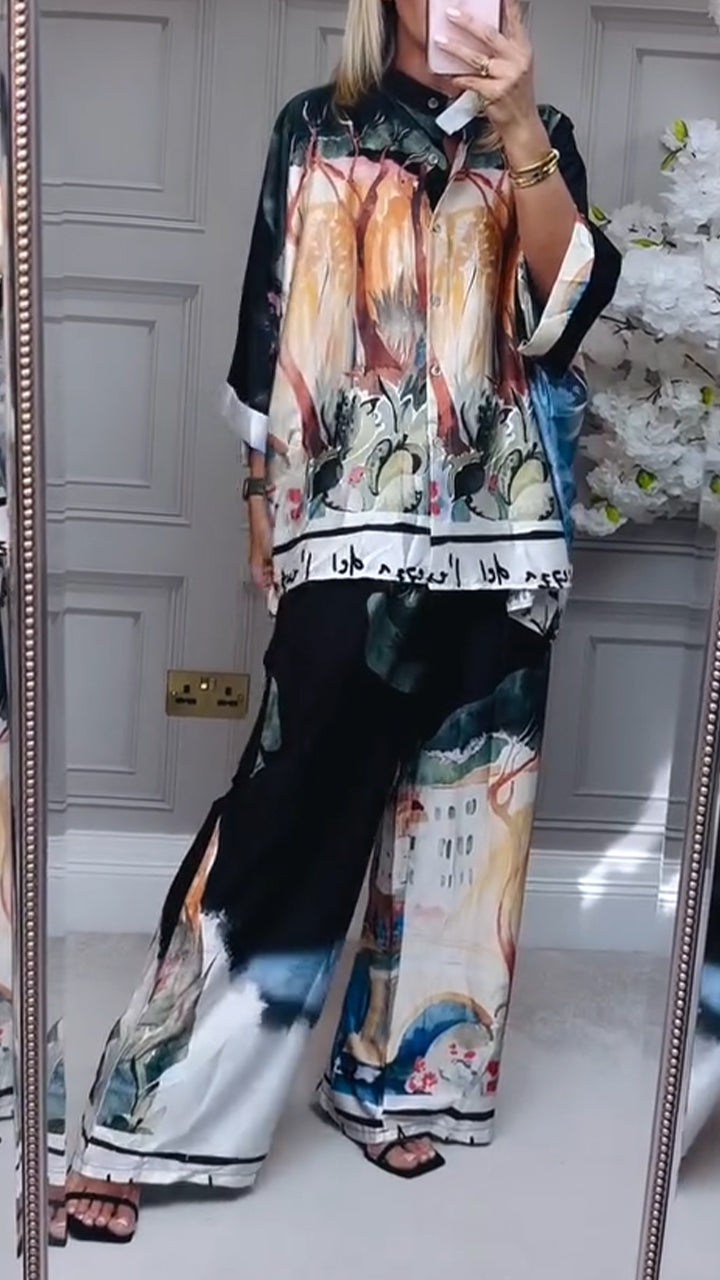 Women Round Neck Printed Loose Casual Suit - Seldom Seen Styles