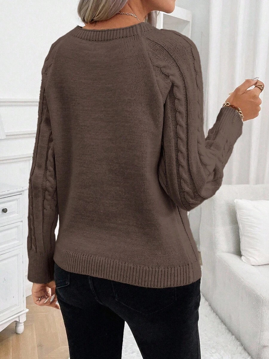 Clara – Button-Detail Cable Knit Sweater - Seldom Seen Styles