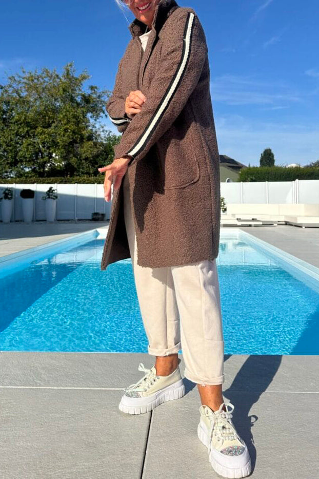 Women Lapel Vertical Pattern Plush Casual Coat - Seldom Seen Styles