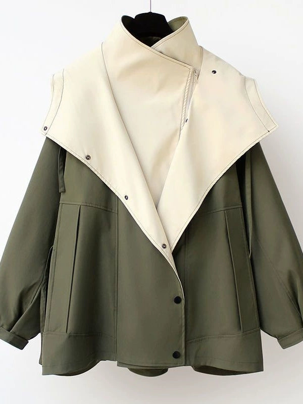 Women Lapel Loose Hooded Zippered Trench Coat - Seldom Seen Styles