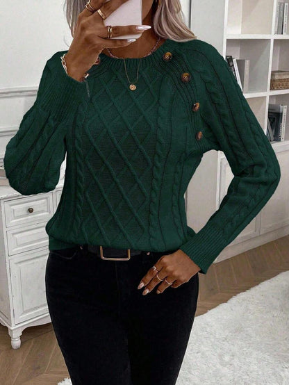 Clara – Button-Detail Cable Knit Sweater