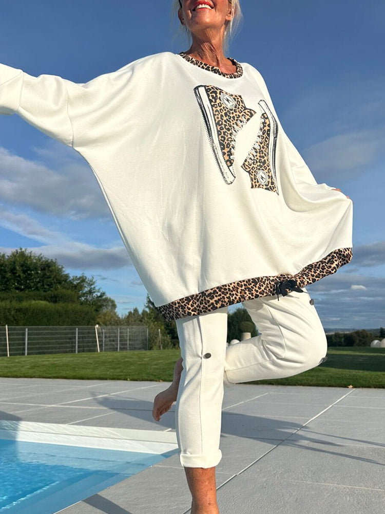 Women Round Neck Leopard Print Loose Casual Suit - Seldom Seen Styles