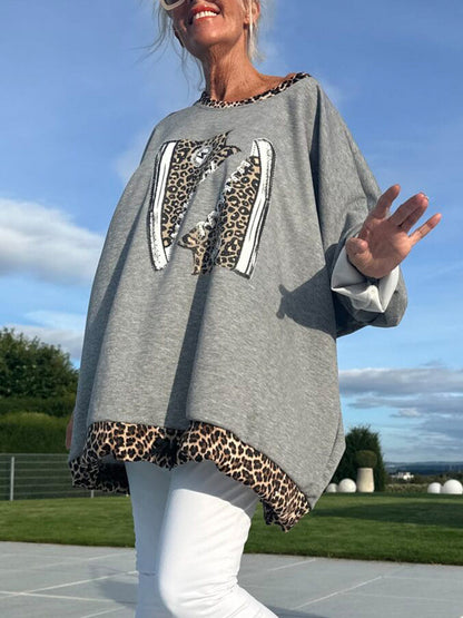 Women Round Neck Leopard Print Loose Casual Suit