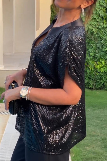 Women Round Neck Sequined Casual Top