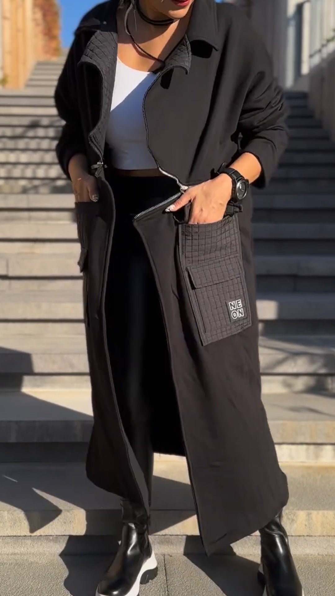 Womens Lapel Patchwork Long Casual Jacket - Seldom Seen Styles