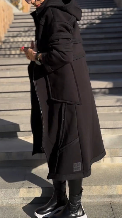 Womens Lapel Patchwork Long Casual Jacket