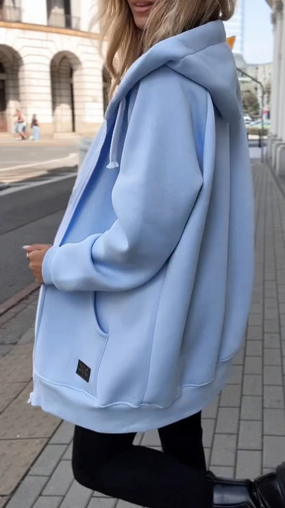 Women Hooded Drawstring Casual Jacket