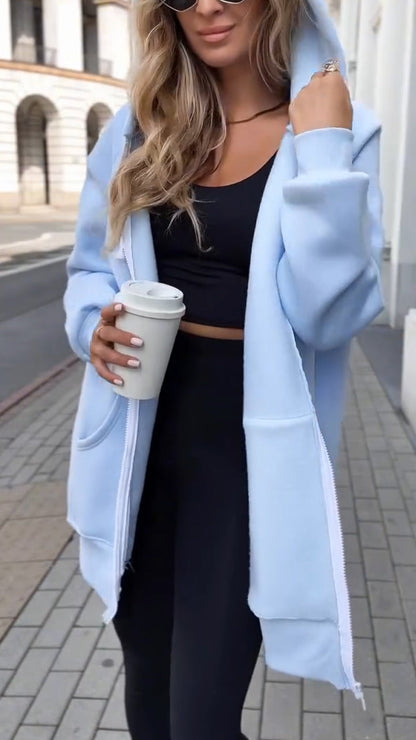 Women Hooded Drawstring Casual Jacket