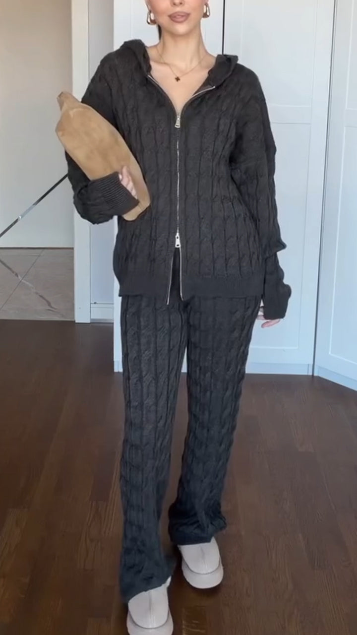 Women Hooded Knitted Casual Suit - Seldom Seen Styles