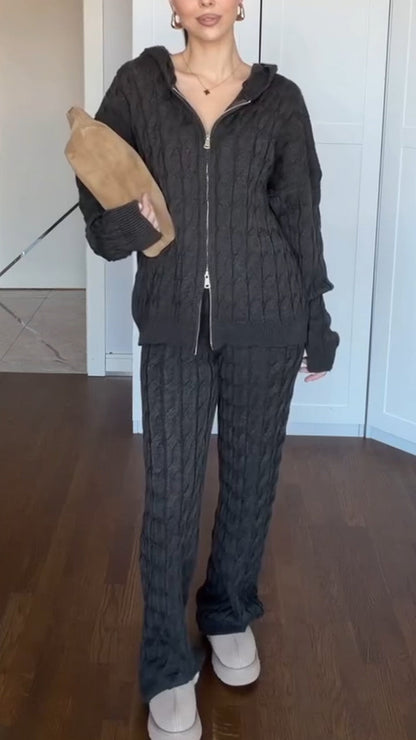 Women Hooded Knitted Casual Suit
