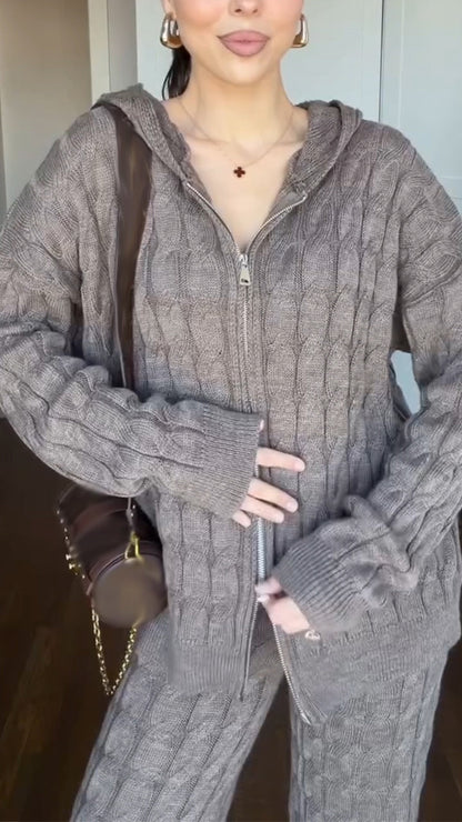 Women Hooded Knitted Casual Suit