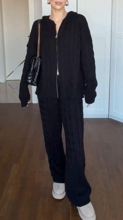 Women Hooded Knitted Casual Suit