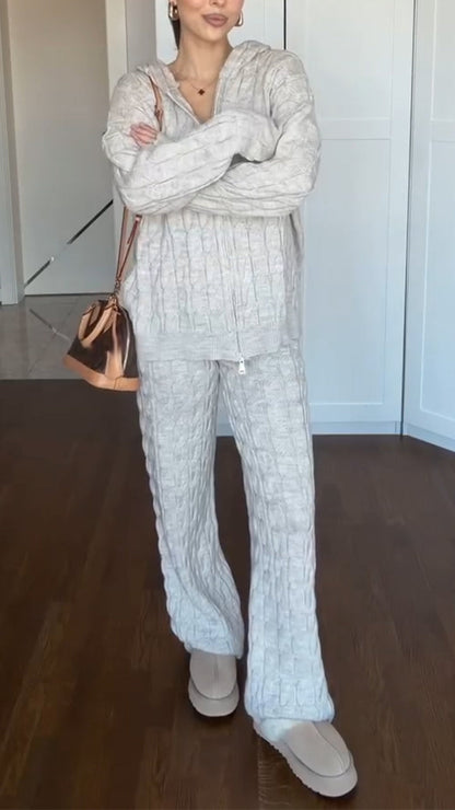 Women Hooded Knitted Casual Suit