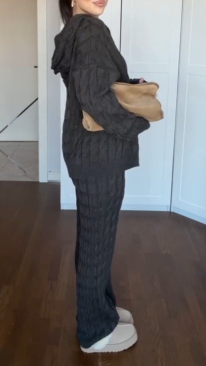 Women Hooded Knitted Casual Suit