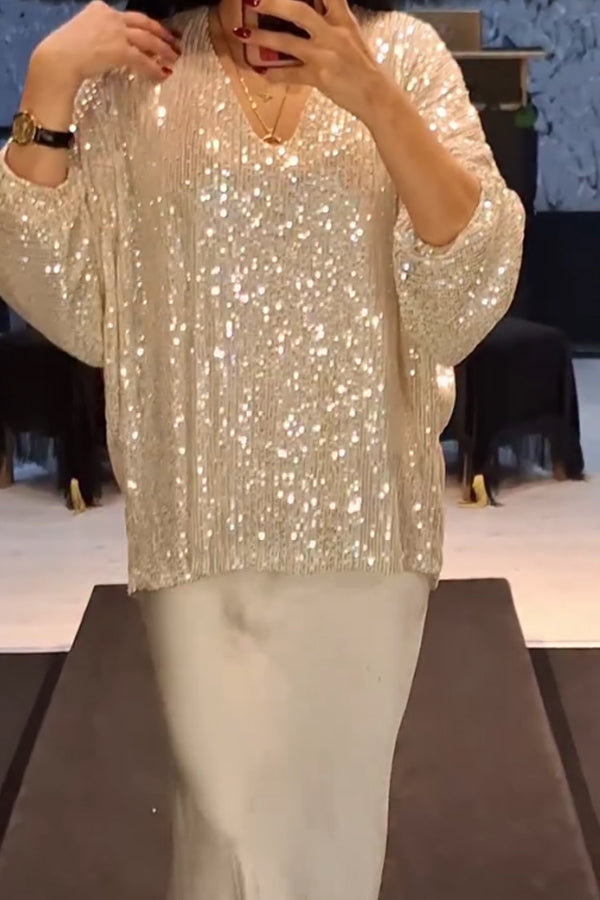 Womens Elegant Party Sequined V-Neck Top - Seldom Seen Styles